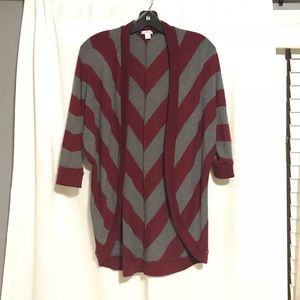 Red / Maroon / Gray Striped Short Sleeve Cardigan